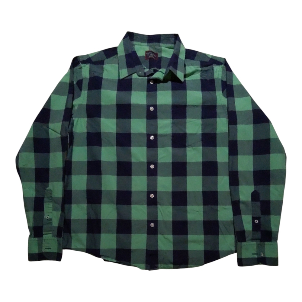 Untuckit Shirt Mens L Slim Blue Green Plaid Long Sleeve No Tuck Button Up EUC